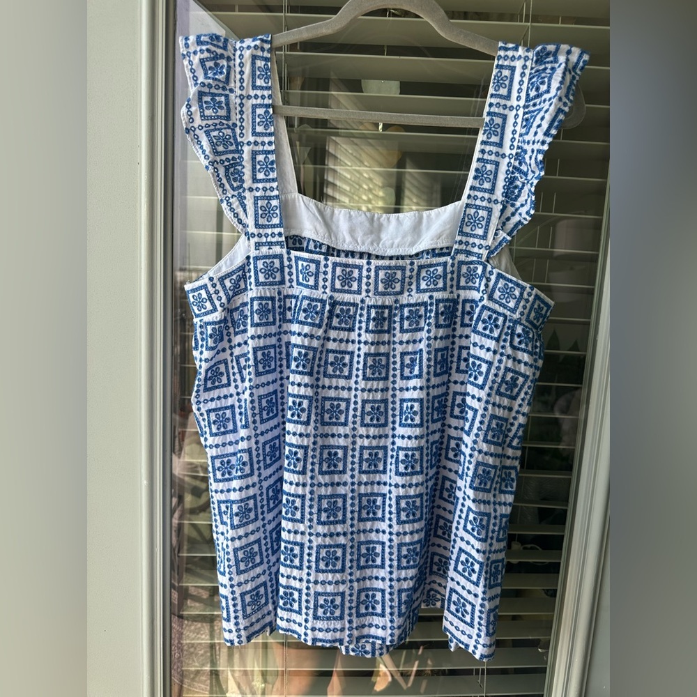 Next Embroidered Eyelet Blue White Ruffled Tank Top - Picture 8 of 12
